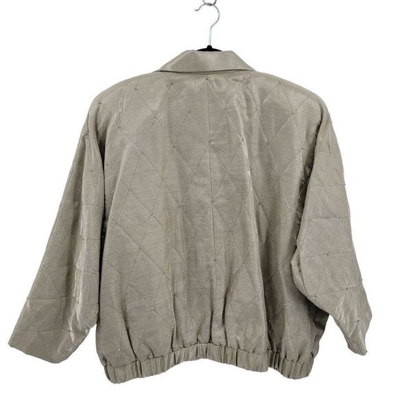 Vintage 80's Linda Allard Jacket Linen Formal Quilted Metallic Gold Bomber S - Picture 3 of 12